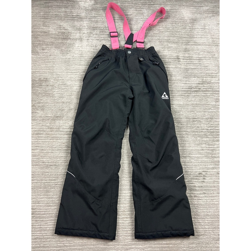 Gerry Snow Pants Girls M 10/12 Black Pink Insulated Ski Bibs Adjustable Strap